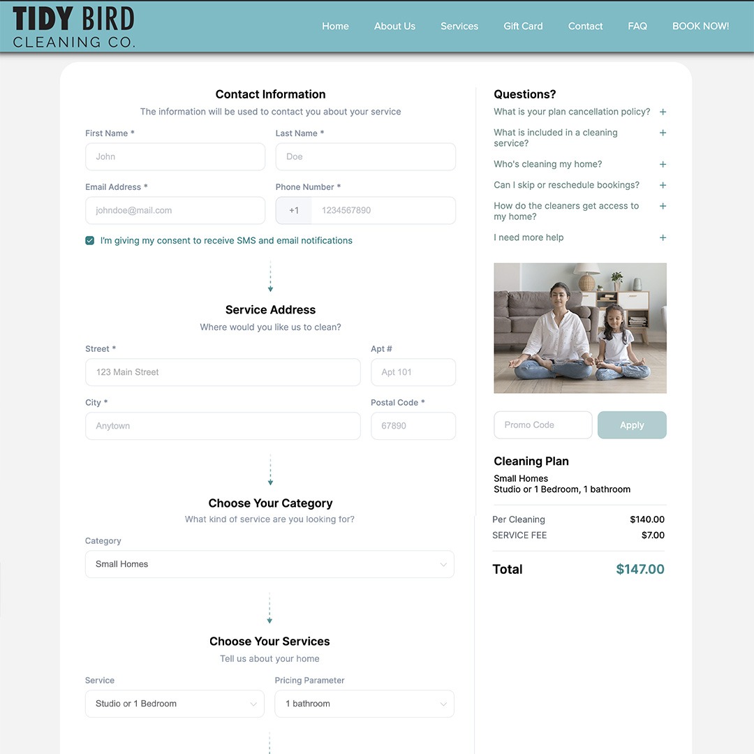 Tidy Bird Cleaning, house cleaning Booking page