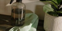 cleaning products on a shelf