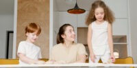happy mom with kids
