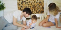 happy family playing on a clean floor