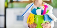 tidybirdcleaning, house cleaner holding cleaning supplies