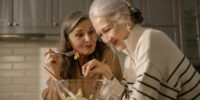 seniors hanging out eating salad