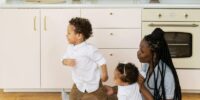 Busy kitchen, Mom with kids, tidybirdcleaning, burington's best home cleaners