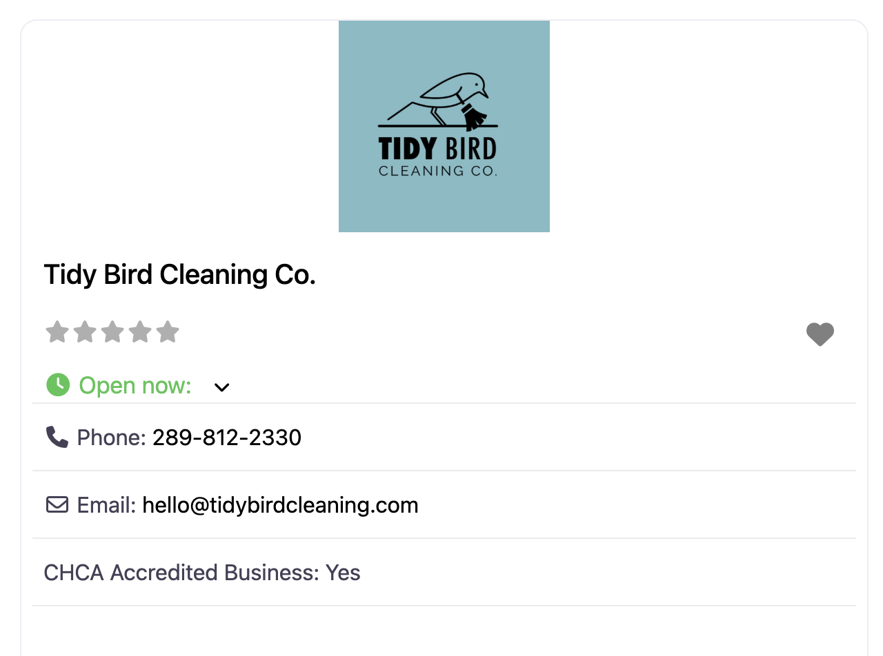 CHCA Registered Business - Tidy BIrd Cleaning